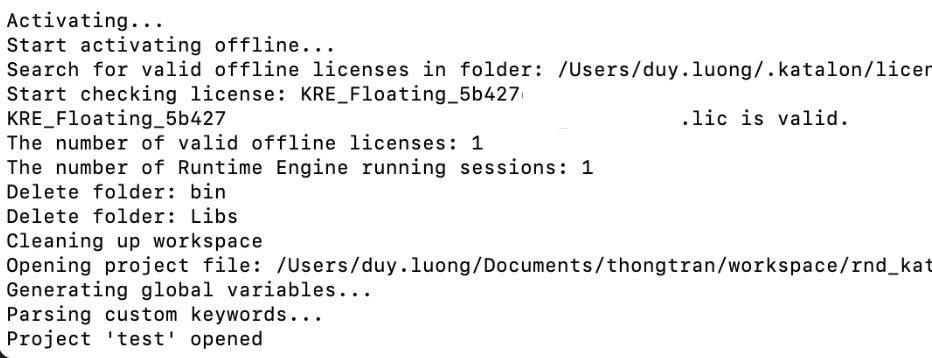 Activating Katalon Runtime Engine offline.