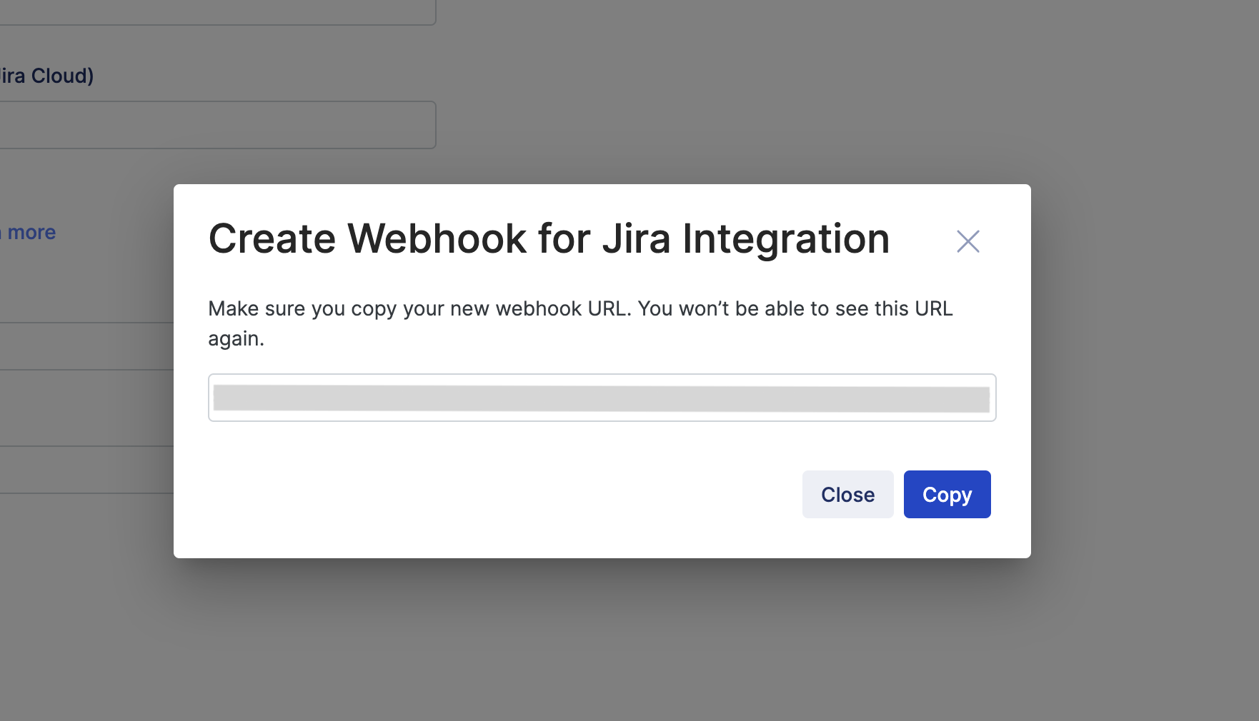 Copy jira webhook URL