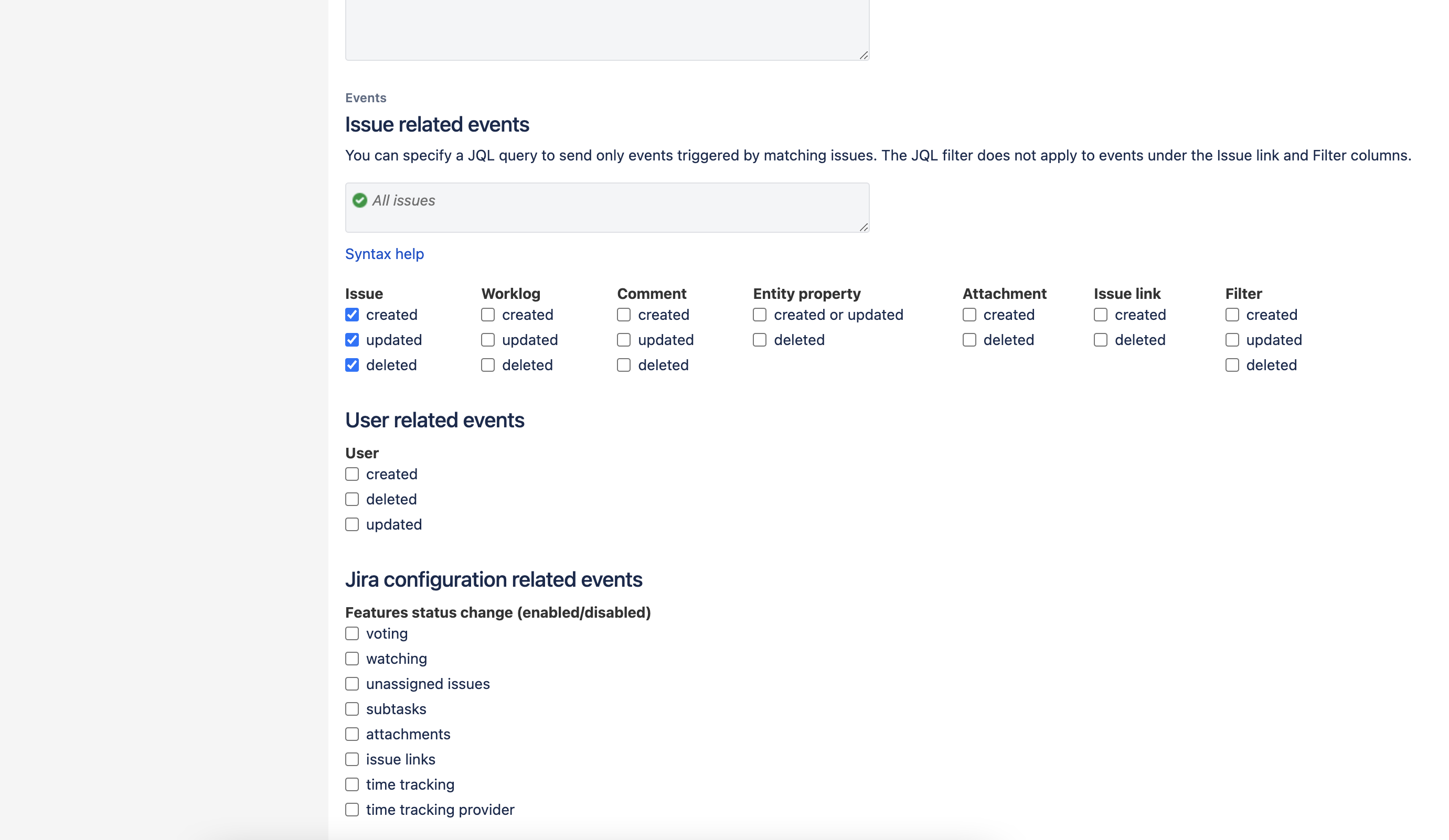 Select jira webhook scopes