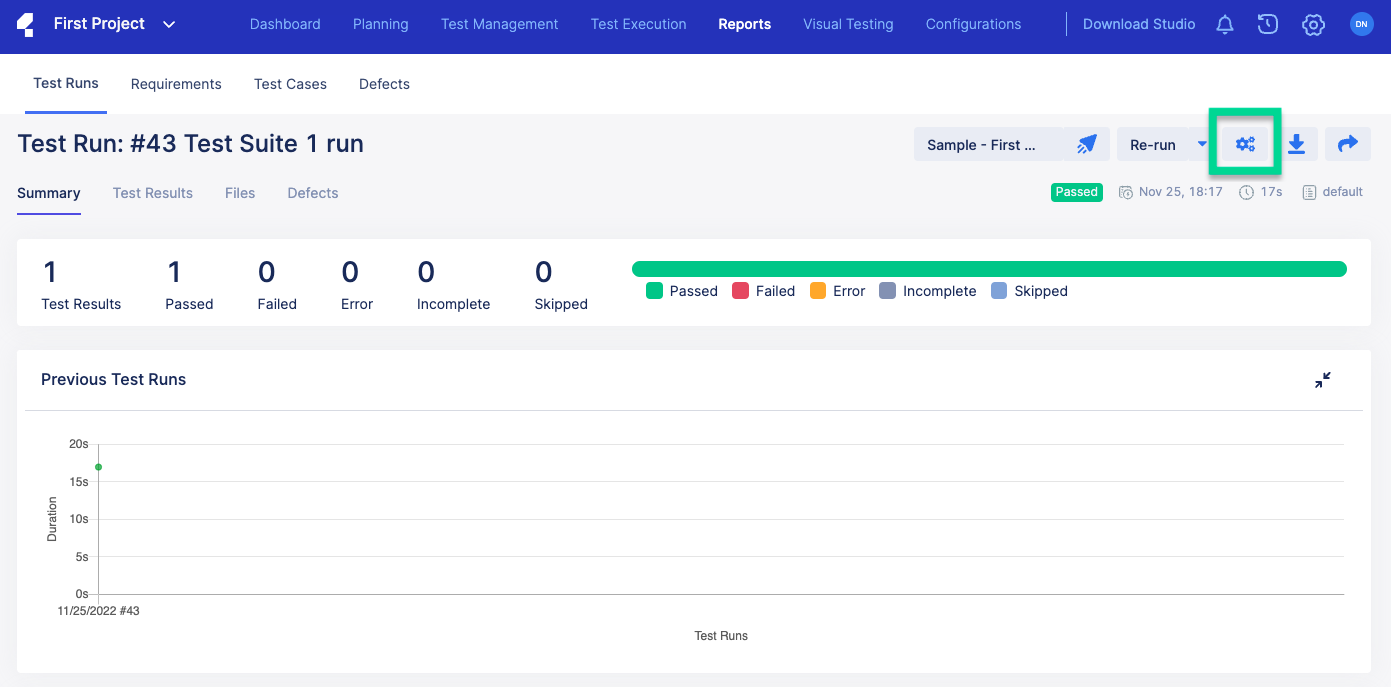 Select test run configuration