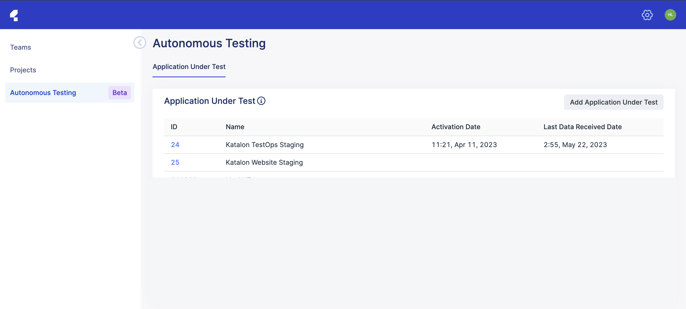 autonomous testing menu