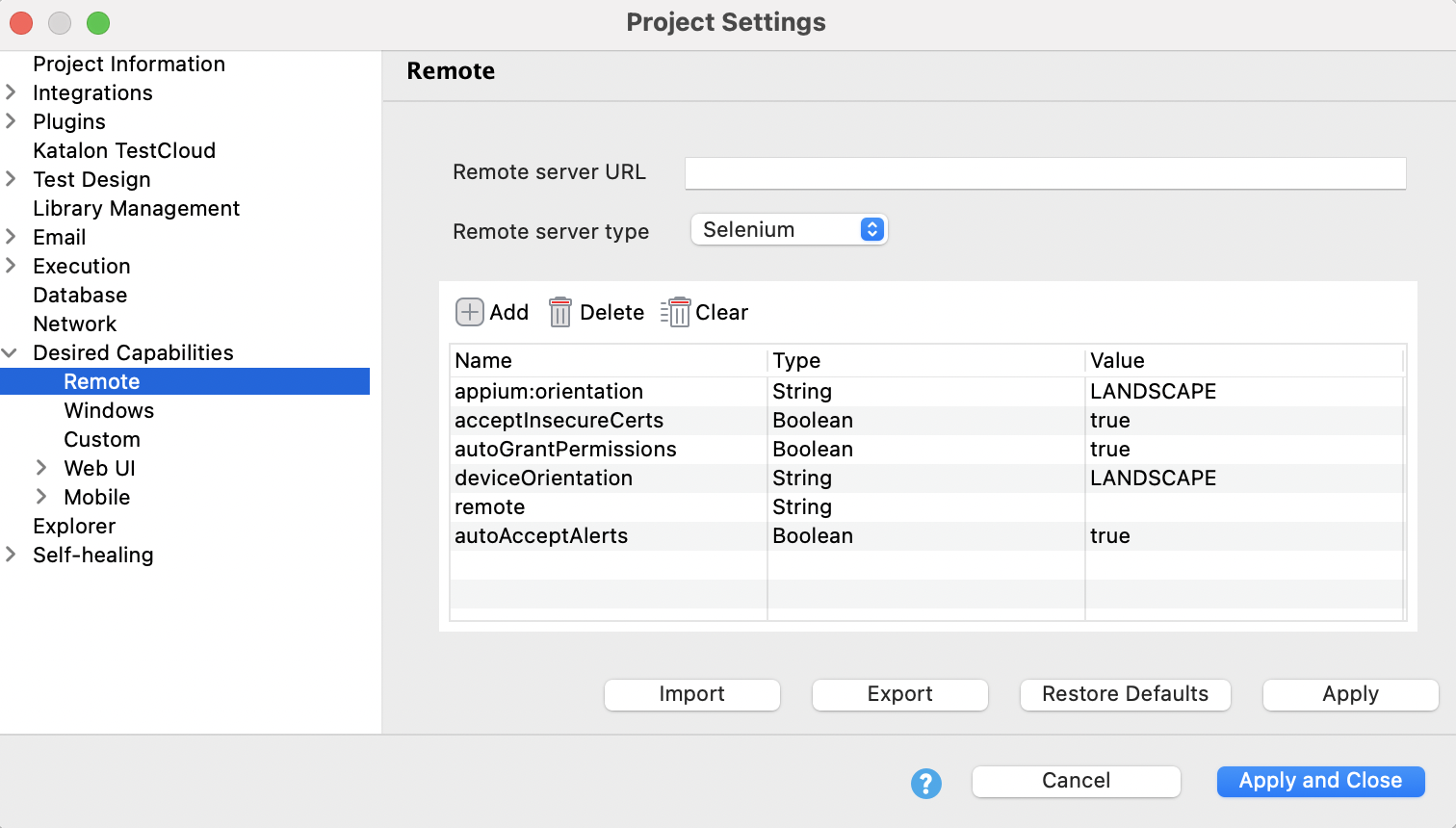 desired capabilities for remote