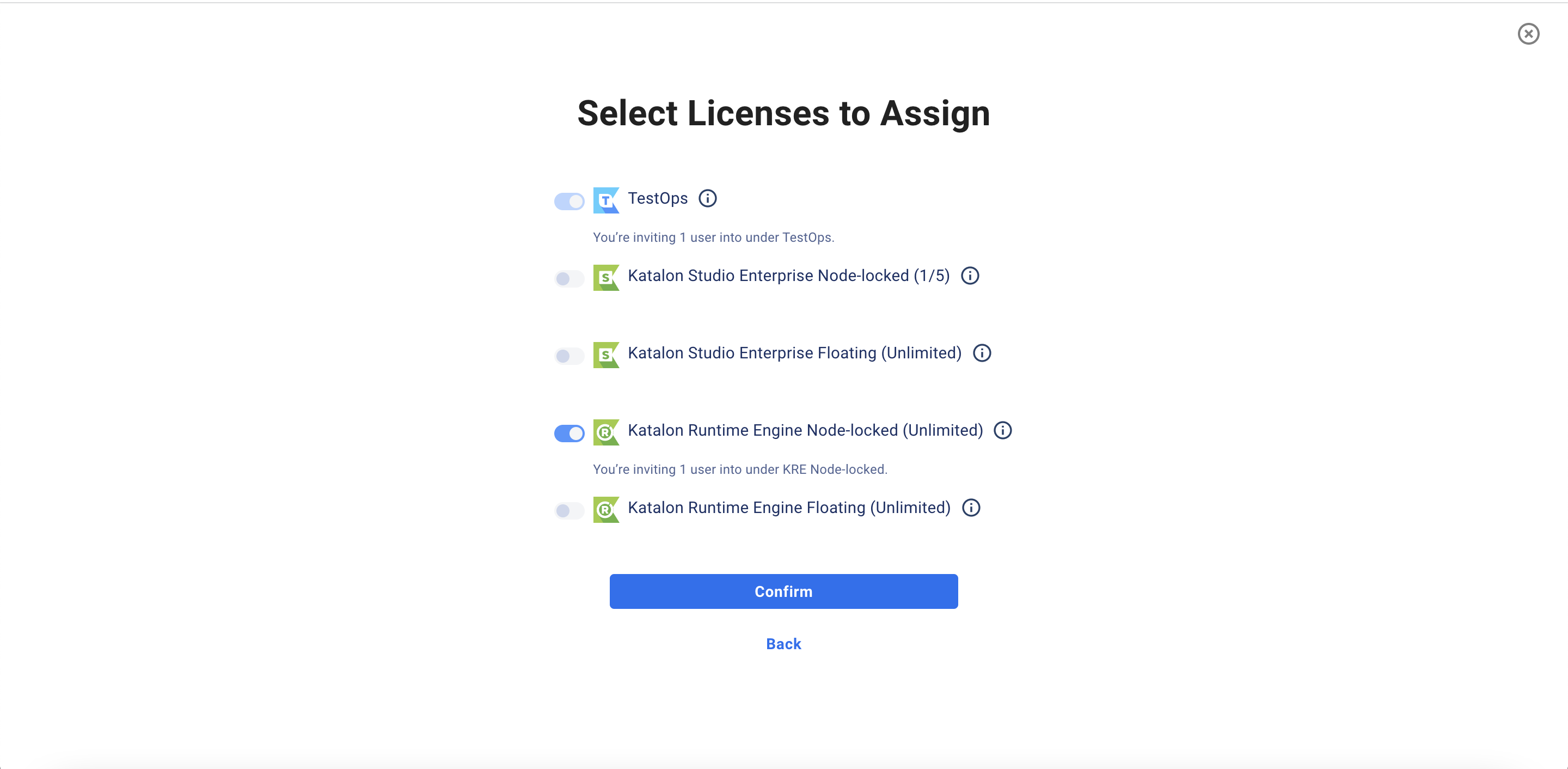 Select the licenses to assign to your users.