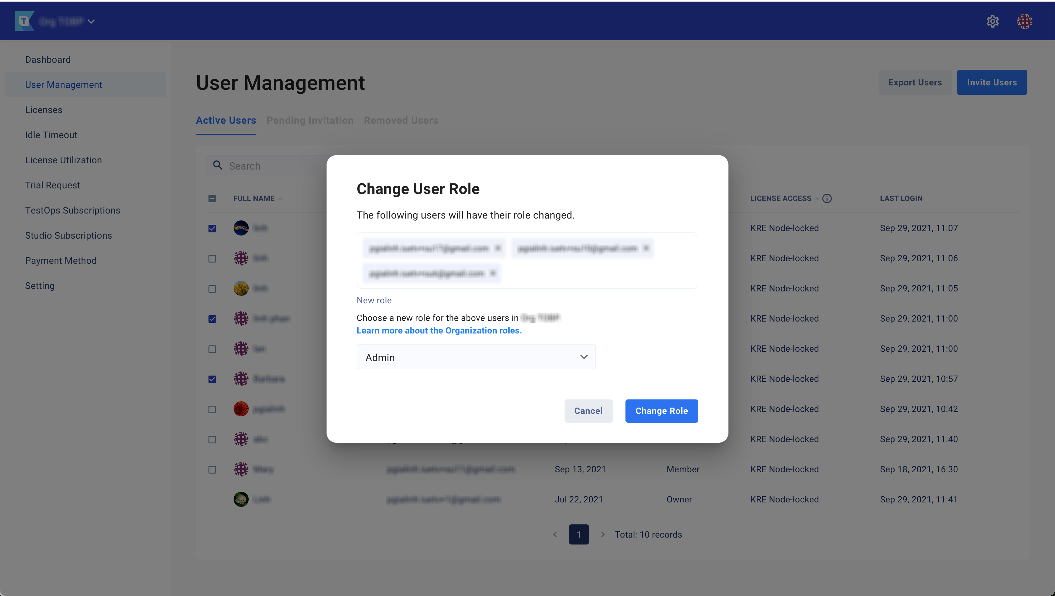 Change your user's roles in this pop-up box.