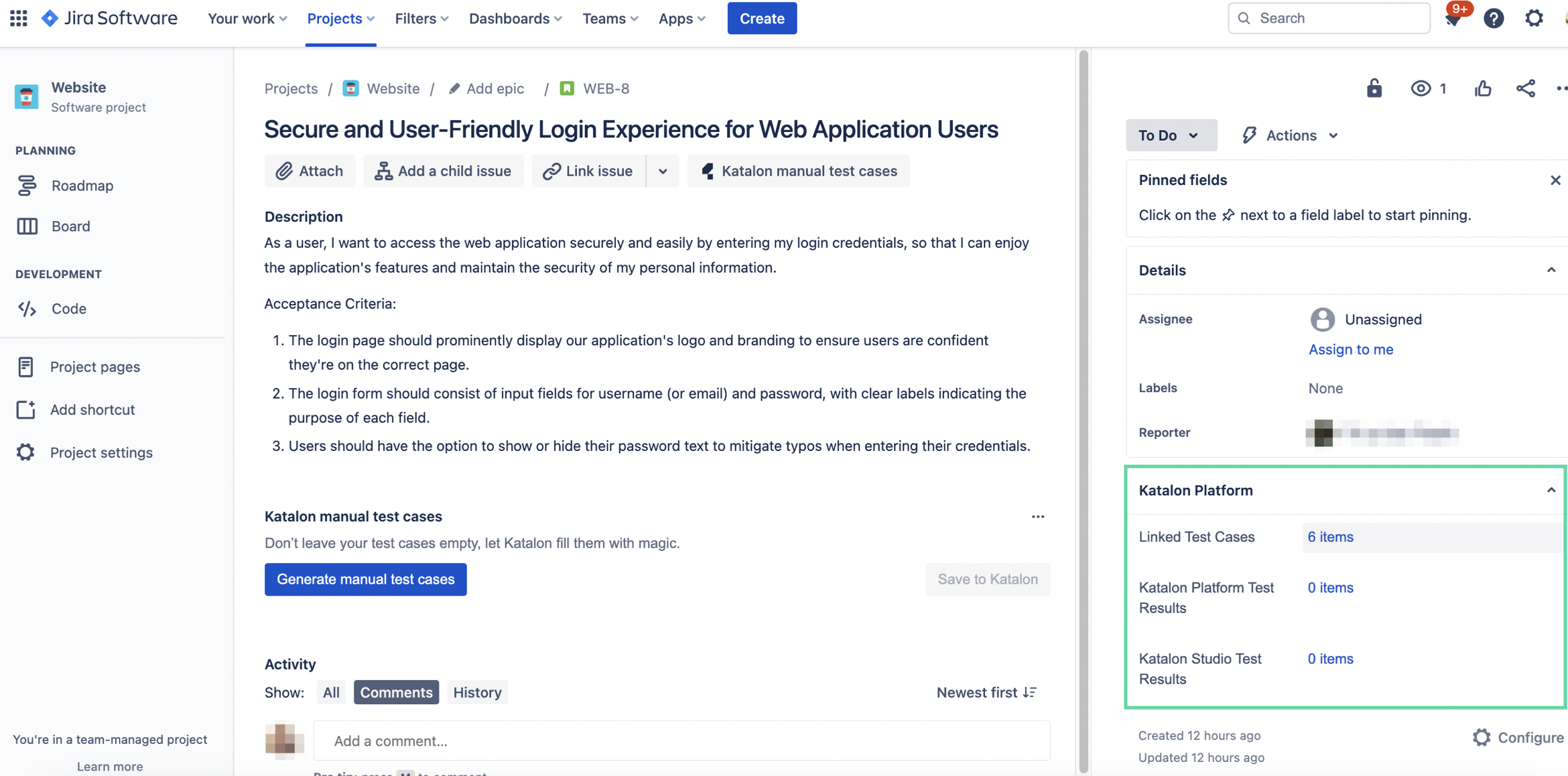 View linked test cases of your Jira issue.