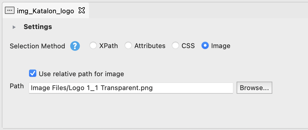 Sample image test object configured with local path