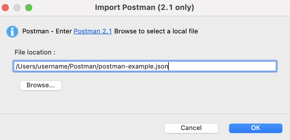 Import Postman dialog