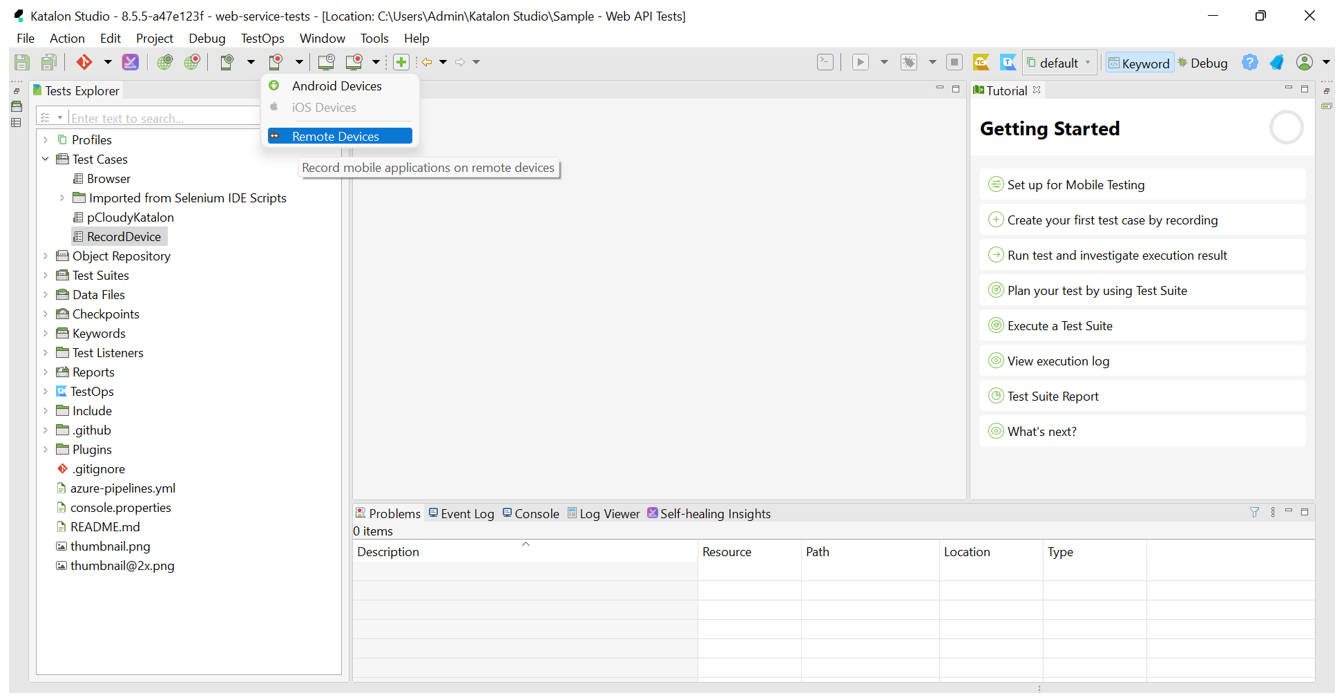 Katalon Studio remote devices