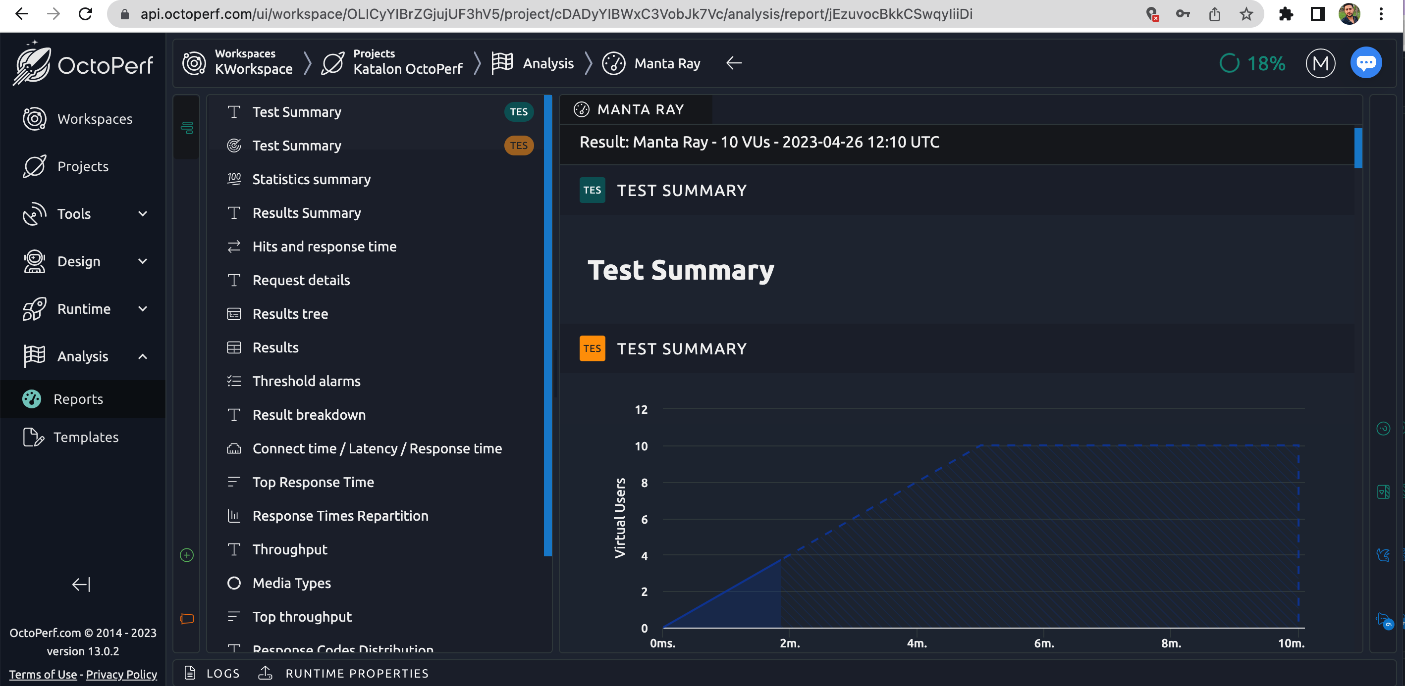 test report in OctoPerf