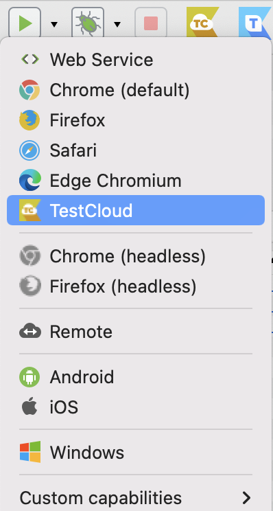 Katalon Studio - Run button - TestCloud option