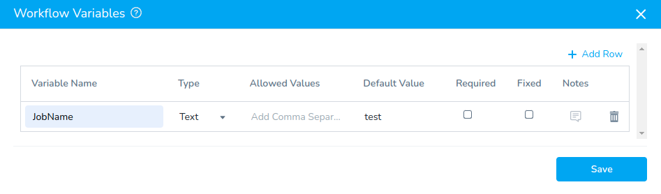 Harness Workflow Variables dialog