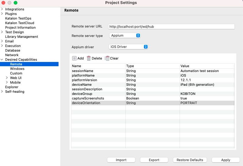 Add Desired Capabilities for remote execution