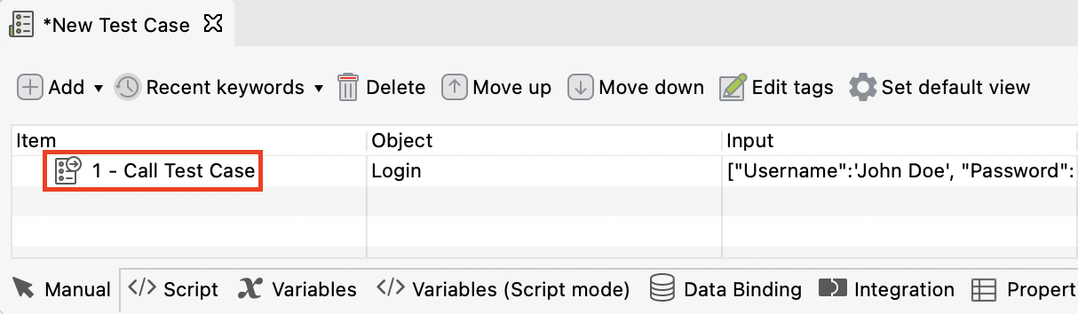 Call test case step