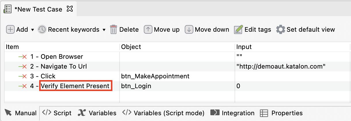 Verify element present manually