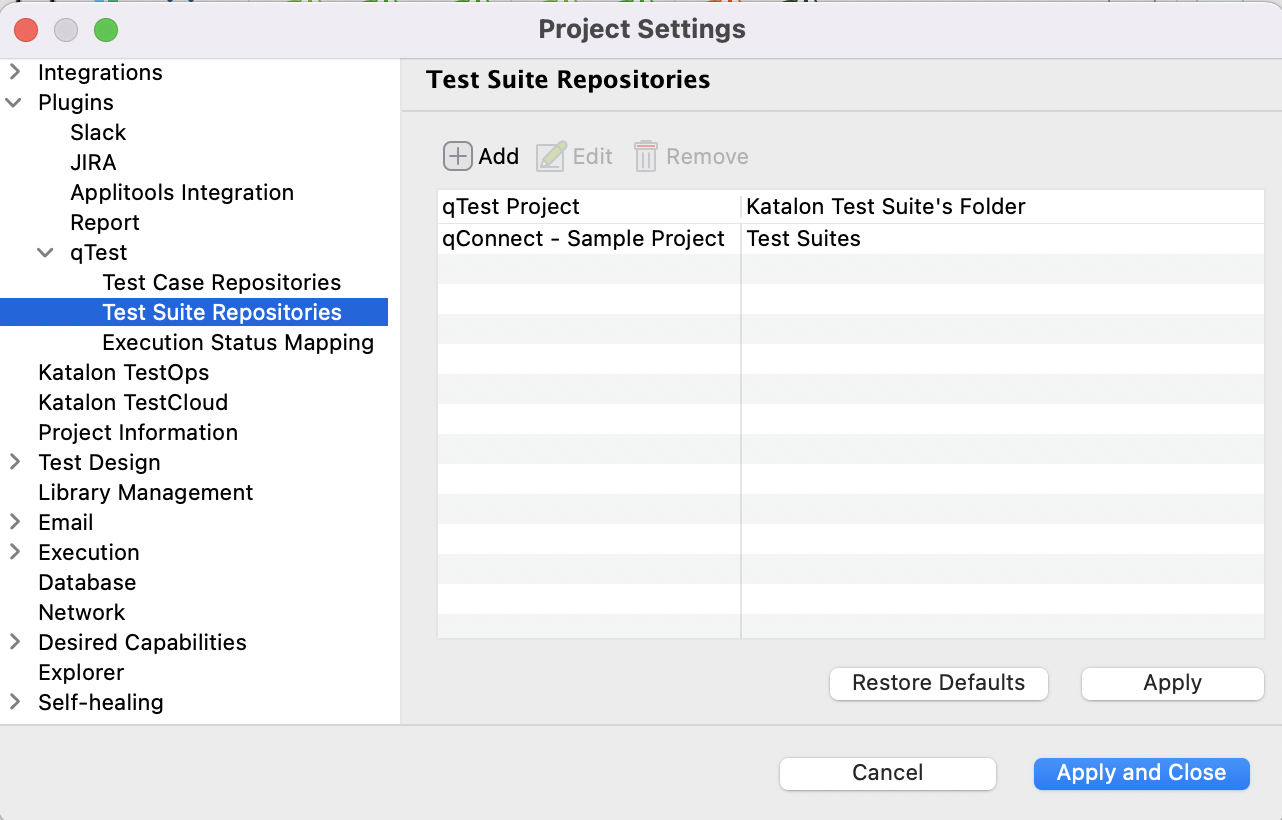 Map test suites in Katalon Studio