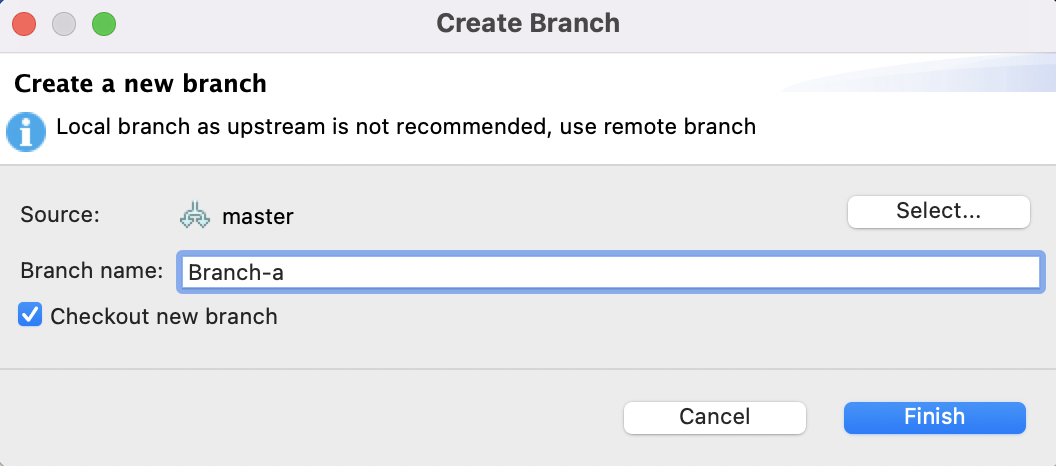 Create branch dialog