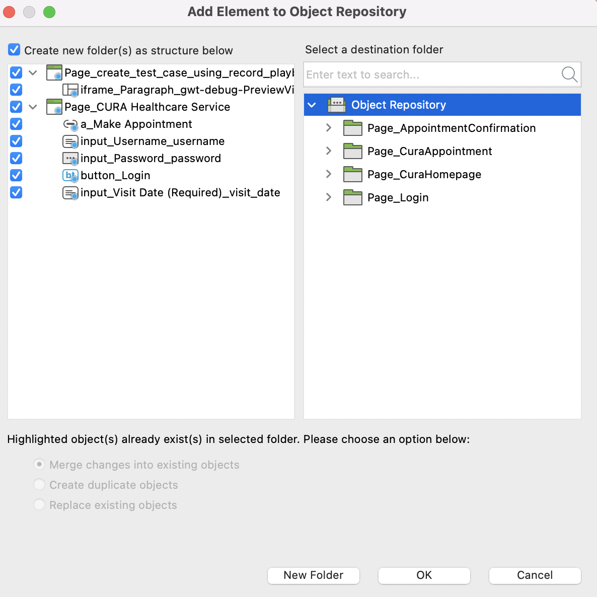 Add your element to the object repository.