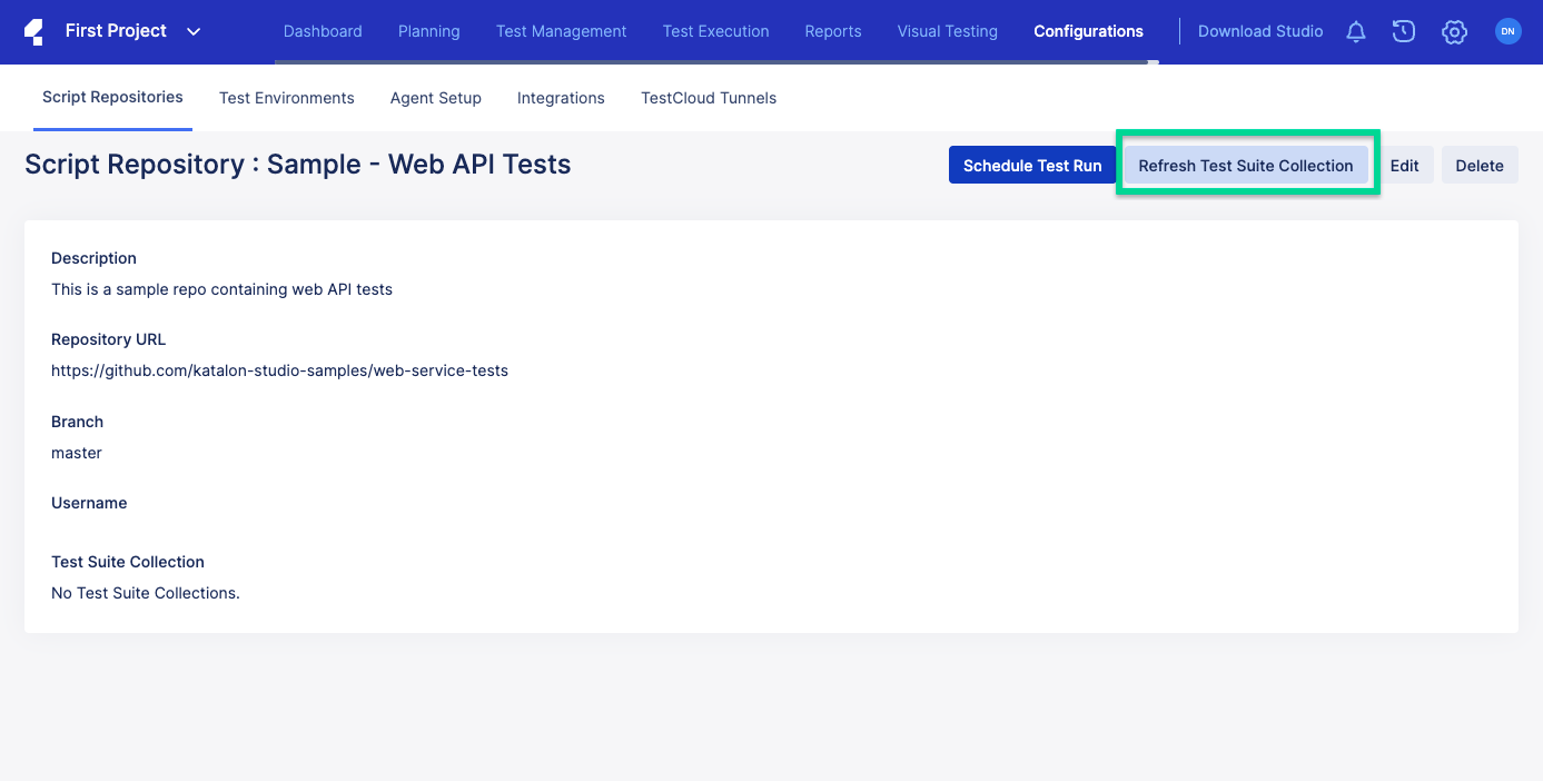 TestOps - Refresh Test Suite Collection