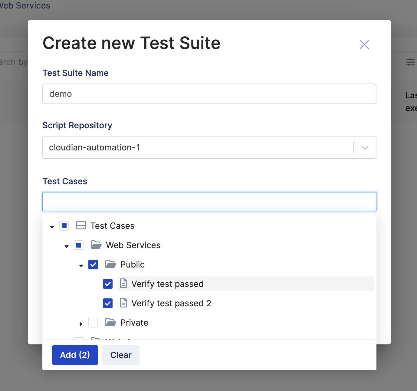 select test cases to create test suite