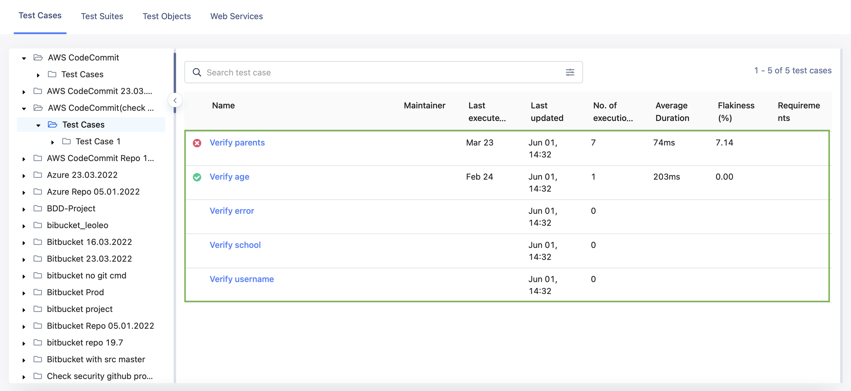 View test results in the test management tab