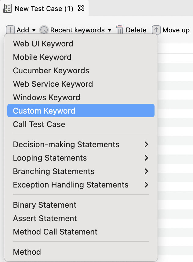 Select Add > Custom keyword in manual view