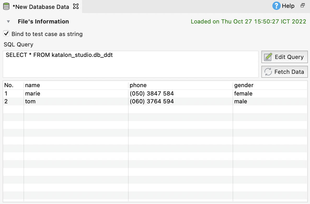 Data file editor in Katalon Studio