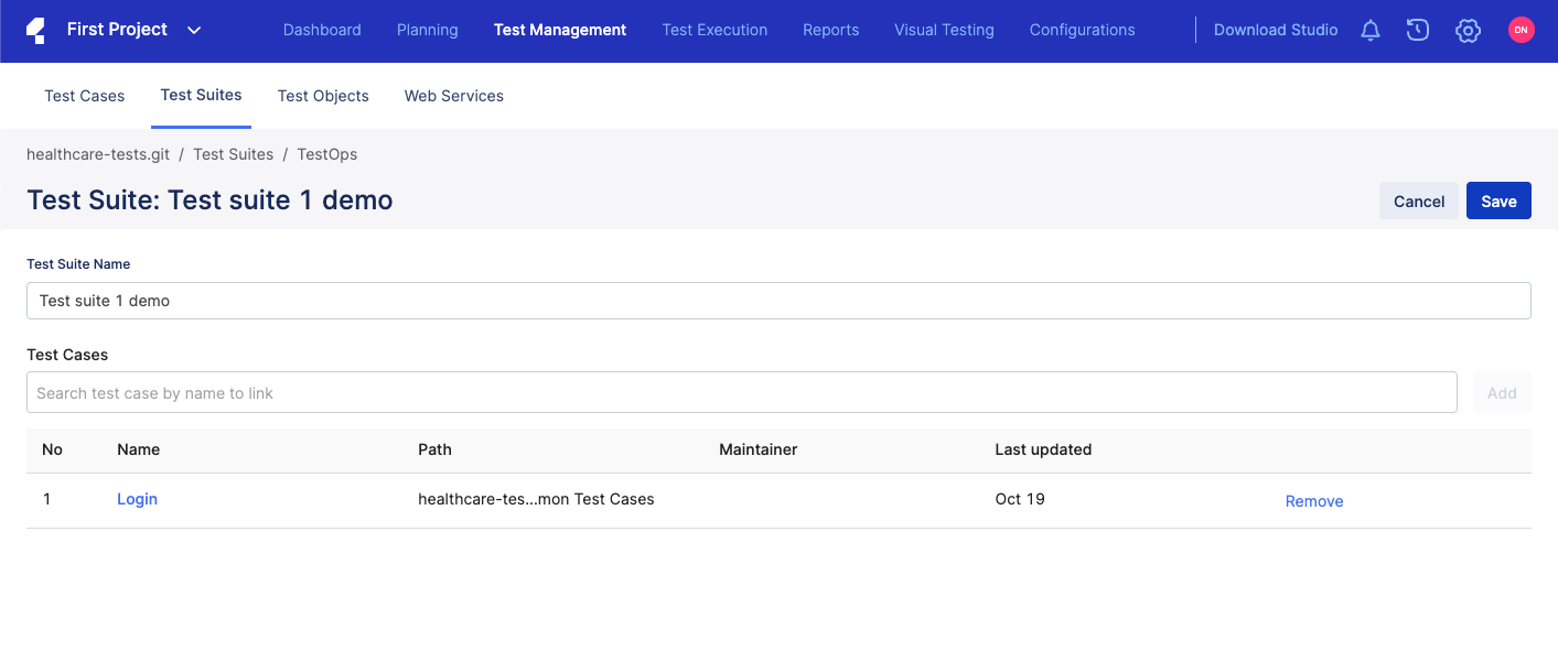 Test suite edit page