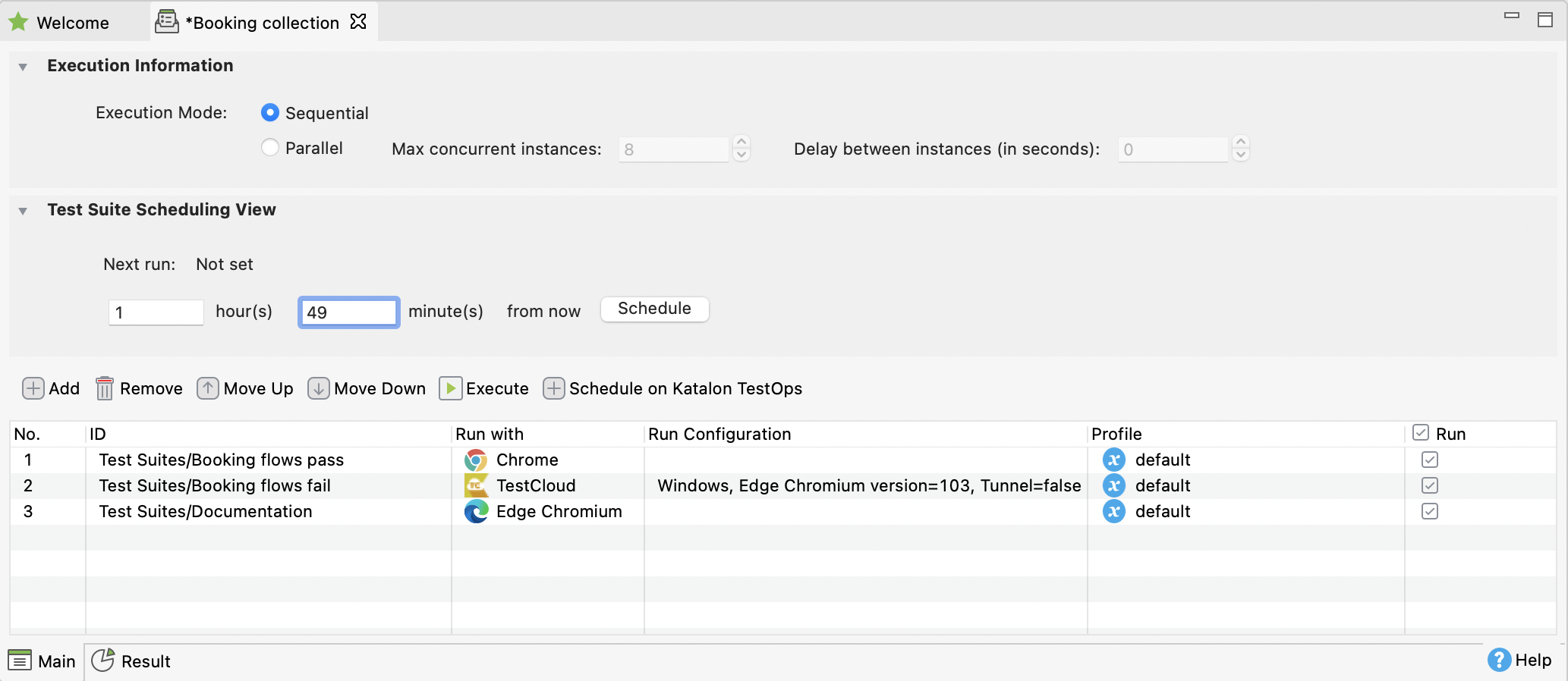 test suite scheduling view