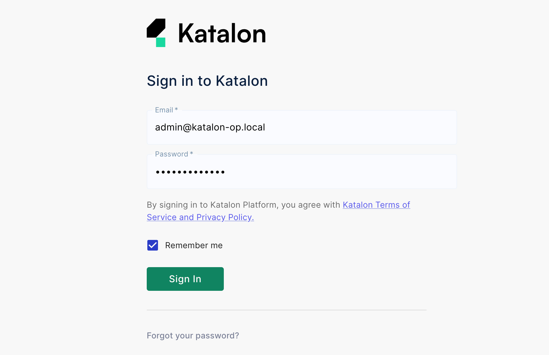 Katalon On-Premises' sign-in screen