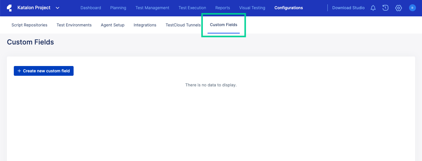 TestOps custom fields page